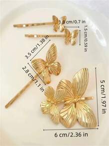 精致金属新娘婚礼头饰，法式优雅蝴蝶金色新款中式卷发蝴蝶高端发夹，发饰，女士配饰 - 金色 - 查看 2