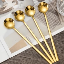 Cucharilla de café de 6,85 pulgadas color espresso, cuchara de mezcla de acero inoxidable, cucharilla de té, cucharilla larga para té helado, juego de cubertería - Multicolor - Ver 3