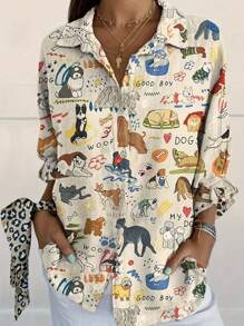 Women's Casual Random Dog Print Blouse - Multicolor - View 1