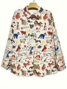 Women's Casual Random Dog Print Blouse - Multicolor - View 4