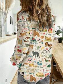 Women's Casual Random Dog Print Blouse - Multicolor - View 2