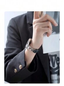 1pc 20mm/22mm Leather Chain Watch Band Compatible With Samsung Galaxy Watch 3 40mm/44mm, Galaxy Watch 5/5 Pro/4 40mm/44mm/46mm, Unisex - Black - View 11