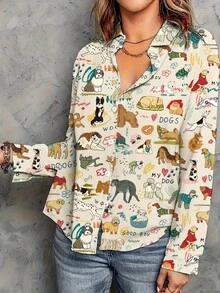 Women's Casual Random Dog Print Blouse - Multicolor - View 3