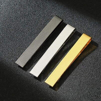 3pcs Tie Clips For Men - Skinny Business Black Silver Gold Tie Bar Clip Set For Wedding Anniversary Business And Daily, Life Best Gift For Dad Husband Brother, Skinny / Wavy Grain