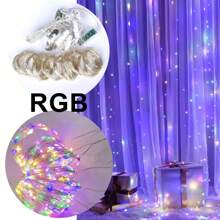 1 Pack Twinkle Star 300 LED Window Curtain Lights With Remote, Rainbow RGB/Warm White , Fairy Lights String Hanging Lights For Wedding,  Wall, Party, Indoor Decor - 9.8*9.8ft - RGB - View 2