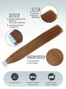 10 lọn tóc nối mini dạng băng dính, tóc thật, màu nâu hạt dẻ, dài 14-22 inch, tóc Remy, băng dính hai mặt vô hình. - S6 - Xem 4