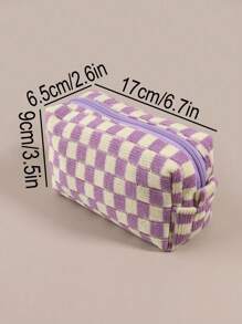 1个格子图案铅笔袋，现代文具包，适用于中小学、大学、学校和办公室，铅笔盒，铅笔袋，书包 - 紫色 - 查看 14