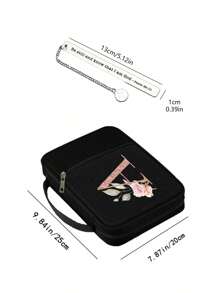 时尚简约复活节耶稣印花圣经袋和 1 个不锈钢书签，带和链条、首字母印刷、圣经封面、圣经架、便携整理袋，带拉链和口袋，适用于标准尺寸圣经袋，用于圣经学习，圣经封面，花卉圣经盒，带手柄的圣经袋，非常适合成人女性男性圣经学习（黑色）（拉链位置随机）