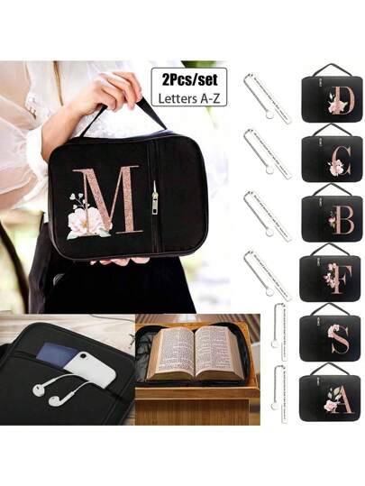 Fashionable And Minimalist Easter Cross Jesus Printed Bible Bag And 1pc Stainless Steel Bookmark With Cross And Chain,Initial Printing, Bible Cover , Bible Holder, Carrying Organizer Bag,With Zipper And Pockets For Standard Size Bible Bags,For Bible Study,Covers For Bible, Floral Bible Case,Bible Bag With Handle ,Perfect For Adults Women Men Bible Study(Black)(Zipper Position Random)