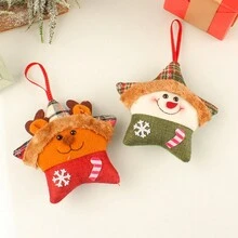1 đồ trang trí ông già Noel và tuần lộc Giáng sinh, mặt dây chuyền ngôi sao Giáng sinh bằng vải nhung sáng tạo - Nhiều màu - Xem 5