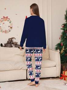 女士圣诞睡衣，新年圣诞鹿印花上衣和碎花裤，女士圣诞套装，圣诞睡衣，女士秋冬两件套家居服，秋季服装