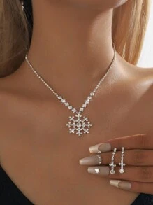 3 件套优雅水晶雪花吊坠项链耳环首饰套装，适合女性婚礼伴娘派对 - 彩色 - 查看 1