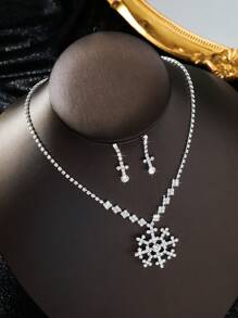 3 件套优雅水晶雪花吊坠项链耳环首饰套装，适合女性婚礼伴娘派对 - 彩色 - 查看 5