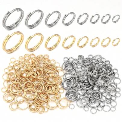 100 cái/gói Móc chìa khóa vòng đôi bằng thép không gỉ, Vòng kết nối vòng tròn sắt đôi cho mặt dây chuyền trang sức tự làm, đồ chơi
