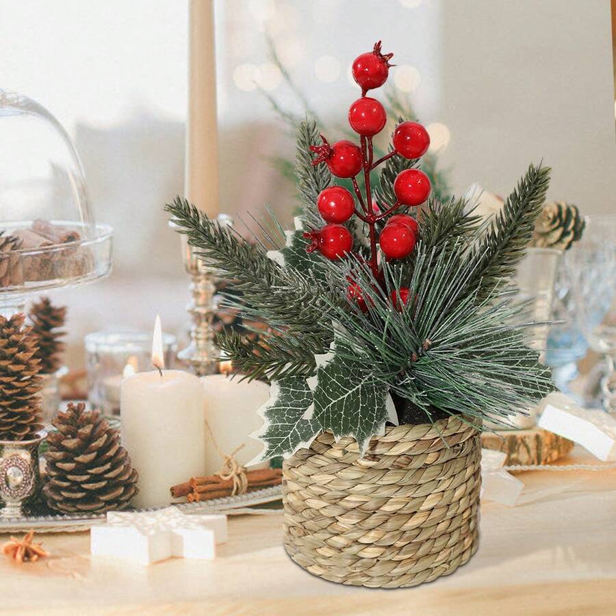 1pc, Artificial Red Berries, White Berries, Pine Needles, Mini Small