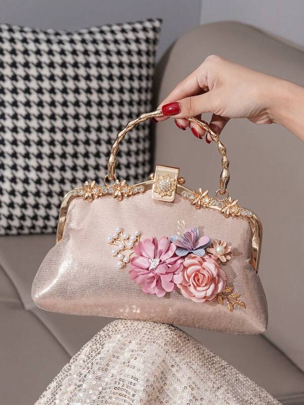 Floral Wristlet Pouch, Chic Party Clutch Purse, Oversized Women Handbag, Sophisticated Evening Bag, Fashion Lady Tote, Large Capacity, Party Bag Perfect For Party Wedding Prom Dinner/Banquet Matching With Holiday Party Dress Evening Dress & Sequin Dress Valentines, Essential Wedding Items,Perfectly Matching With Graduation Dress, Prom Dresses, Perfectly Matching With Prom Accessories