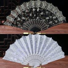 1 件新款迷你玫瑰图案古典扇子、舞者礼物、表演折扇、复古丝绸扇女式 - 彩色 - 查看 4