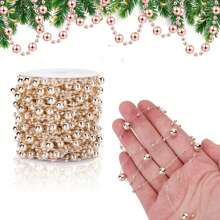 1pc (10m) Faux Pearl Bead Garland Chain For DIY Christmas Tree, Wedding Decoration, Suitable For Indoor/Outdoor Home Decor, Fireplace, Holiday Decoration, Crafts, Beaded Curtain, Wedding Party, Christmas Tree Decoration - Multicolor - View 2