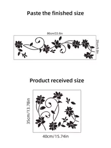 1pc Floral Pattern Wall Sticker PVC Waterproof Decal Stickers Home Decoration For Living Room Bedroom, Stickers, Wall Decal, Vinyl Decal For Home Decorations, Spring Decoration Items Refresh Your Home, Rama Decoration Stickers - Black - View 6