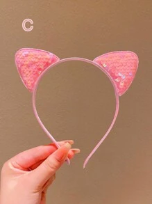 1/2/3/4/5/6pcs Girls Colorful Cat Ear Sequin Hair Hoop - Multicolor - View 12