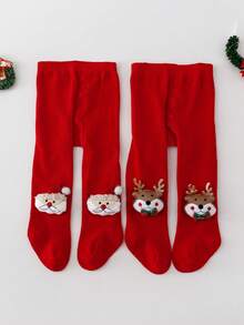 1pc Girls/Infants Red Santa Claus Leggings, Fashionable Tights Suitable For Christmas Holiday