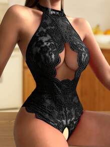 性感内衣性感睡衣娃娃装内衣蕾丝露背设计紧身衣，不含内衣和内裤，女士性感服装内衣紧身衣 - 黑色 - 查看 5
