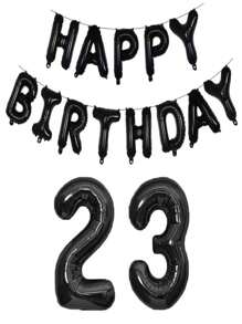 黑色生日快乐数字铝箔气球成人生日派对装饰10 11 14 15 16 18 25 30 35 40 50 60 70岁，圣诞节 - 黑色 - 查看 34