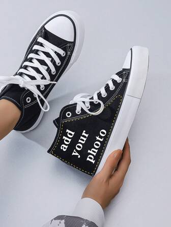 Zapatillas de lona personalizadas, de corte alto, estilo simple, con suela de goma vulcanizada, unisex, para todas las estaciones
