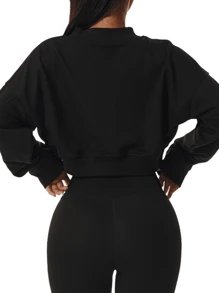 Women's Loose Soft Long Sleeve Workout Sweatshirt Outdoor Fitness Clothing V-Neck Pullover Sweatshirt Sweatshirt Suitable For Outdoor Exercise Casual Wear Fall/Winter - Black - View 3