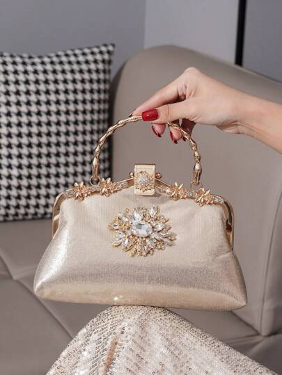 奢华水钻腕带包，欧美风格超大手提包，大容量女士派对手拿包，设计师女士手提包，时尚晚装包