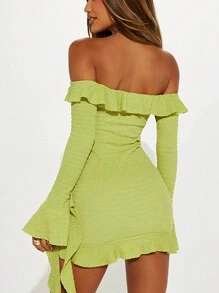 露肩优雅浪漫约会之夜连衣裙，性感迷人紧身派对连衣裙，情人节女士套装，飘逸长裙，时尚亮片上衣 - 綠色 - 查看 5