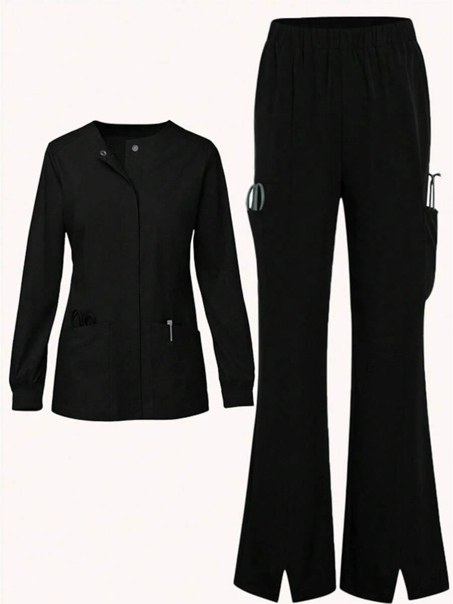 Women Scrub Nurse Uniform Jacket Flexible Sports Workwear, With Pockets