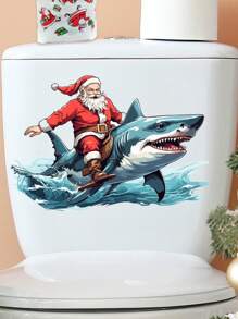 浴室圣诞老人PVC马桶自粘纸自粘式厕所万圣节装饰墙贴3D立体圣诞圣诞老人马桶带马桶盖水箱贴纸浴室装饰夏季 - 彩色 - 查看 7