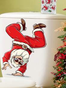 浴室圣诞老人PVC马桶自粘纸自粘式厕所万圣节装饰墙贴3D立体圣诞圣诞老人马桶带马桶盖水箱贴纸浴室装饰夏季 - 彩色 - 查看 4