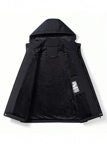 Winter Thermal Lined Jacket Men, Casual Loose Windbreaker With Detachable Hood, And Simple Design - Black - View 3