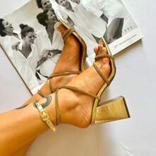 Women's Gold Sandal With Rhinestones - 9CM - Dorado - Ver 3
