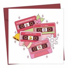 1 张圣诞音乐磁带贺卡，适合朋友和家人、节日新年欢呼卡、生日庆祝卡、衷心祝福、音乐爱好者的圣诞礼物、万圣节、万圣节装饰 - 彩色 - 查看 1