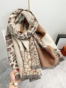 FADZOYLE 1 chiếc khăn choàng Jacquard họa tiết da báo cho nữ, khăn choàng nghệ thuật cho nữ, khăn choàng Poncho dài, khăn choàng quấn, khăn choàng lưới lớn giữ ấm mùa đông, khăn choàng lớn, bộ sưu tập thời trang mới thanh lịch, quà tặng cô dâu, phù dâu, khăn choàng du lịch - khăn quàng cổ - Xem 2