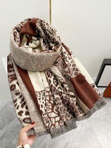 FADZOYLE 1 chiếc khăn choàng Jacquard họa tiết da báo cho nữ, khăn choàng nghệ thuật cho nữ, khăn choàng Poncho dài, khăn choàng quấn, khăn choàng lưới lớn giữ ấm mùa đông, khăn choàng lớn, bộ sưu tập thời trang mới thanh lịch, quà tặng cô dâu, phù dâu, khăn choàng du lịch - khăn quàng cổ - Xem 9