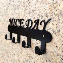 Festive Metal Key Hook With 'NICE DAY' Design - Wall Mountable, Powder Coated, Rust Resistant - Black - View 5