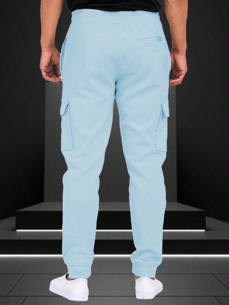 Mens Cotton Blend Cargo Pocket Elastic Waist Casual Jogger Pant Sweats - 淺藍色 - 查看 4