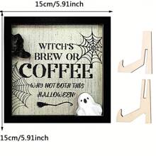 1 Piece 3D Double Wooden Coffee Sign, Fun Halloween Theme "Fresh Boo Coffee", With Ghost Accent, Classic Home Decoration Style, Holiday Kitchen Logo With Bracket Best Gifts Birthday Halloween Decor Fall Decor Room Decor Autumn Decor - Multicolor - View 8