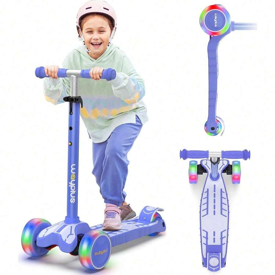 WAYPLUS 3 Wheel Scooter For Kids Ages 3+, 25mm Extra Thick Deck & Light Up Wheels For Kids Ages 3-5, 5-7. 4 Levels Adjustable Heights, Three Wheel Scooter For Kids Ages 8-12, Max Load 180LBS - 藍色 - 查看 1