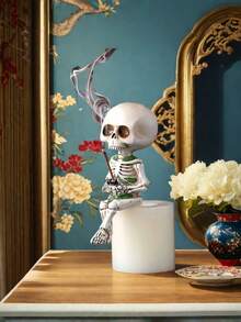 1 件多功能骷髅小雕像，手工制作的骷髅装饰，适用于室内桌面、户外花园和微型景观，非常适合万圣节、哥特式家居装饰和创意展示 - 彩色 - 查看 5