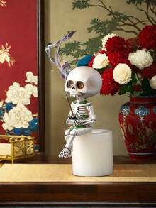 1 件多功能骷髅小雕像，手工制作的骷髅装饰，适用于室内桌面、户外花园和微型景观，非常适合万圣节、哥特式家居装饰和创意展示 - 彩色 - 查看 7