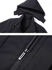 Winter Thermal Lined Jacket Men, Casual Loose Windbreaker With Detachable Hood, And Simple Design - Black - View 4