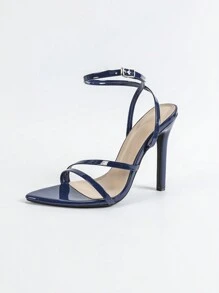 Jin Bei Qi 女士尖头漆皮交叉绑带露趾高跟凉鞋，优雅时尚，适合派对和宴会，海军蓝，春夏装扮 - 寶藍色 - 查看 7