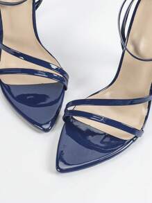 Jin Bei Qi 女士尖头漆皮交叉绑带露趾高跟凉鞋，优雅时尚，适合派对和宴会，海军蓝，春夏装扮 - 寶藍色 - 查看 6