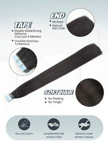 10 Pcs Mini Tape In Hair Extensions Human Hair Color 1b Nature Black 14-22 Inch Remy Human Hair Double Side Invisible Seamless Tape In Hair Extensions