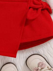 女婴白色长袖上衣配红色蝴蝶结装饰和红色设计裙子套装，秋冬 - 紅色 - 查看 7